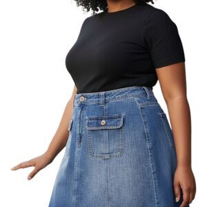 Vintage Y2K Cherokee Denim Jean Skirt Pockets Knee Length A-Line Classic Size 16